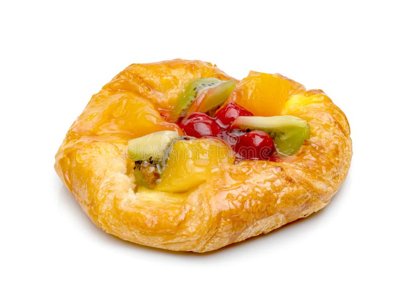 Danish Pastry with Fruits Isolated on White Background Stock Image
