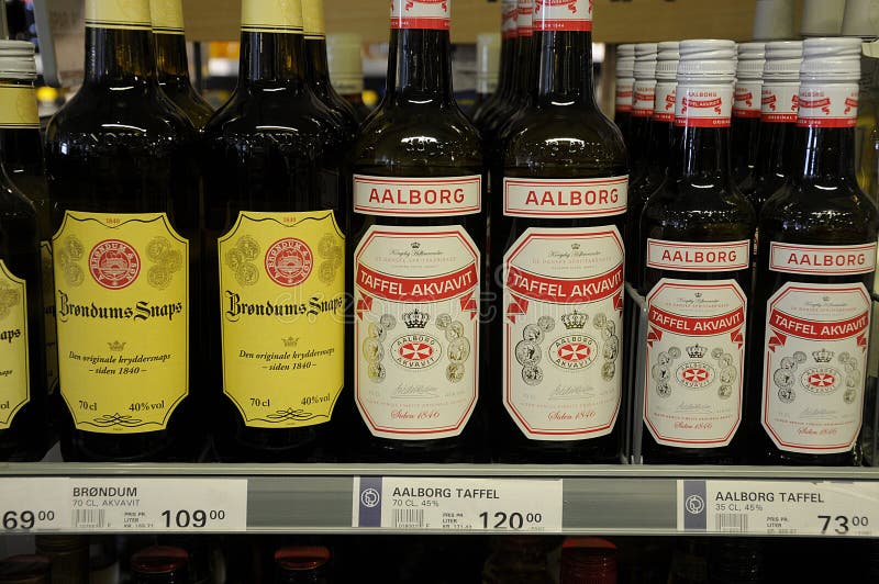 DANISH VARIOUS SNAPS DRINKS stock photo DANISH VARIOUS SNAPS DRINKS stock photo