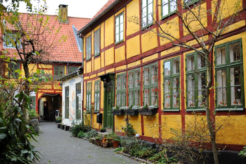 Danish Yellow Homes,Helsingor Stock Image Image of narrow, european