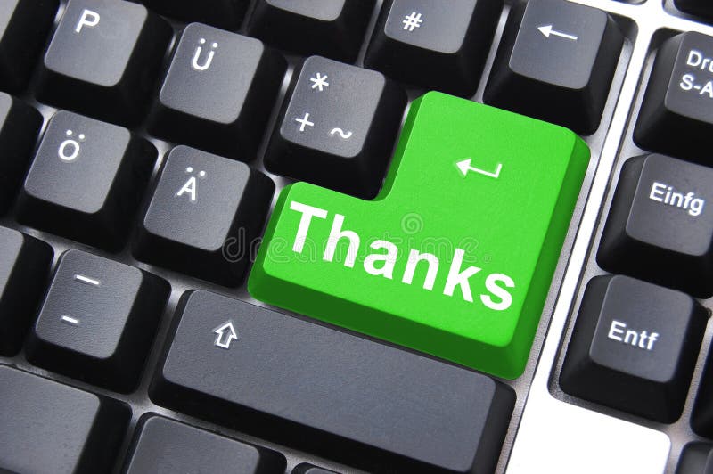 Thanks written on computer button to say thank you. Thanks written on computer button to say thank you