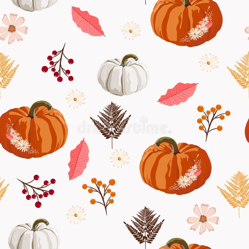 Dankzeggings naadloze achtergrond - bladeren, bessen en pompoenpatroon vector illustratie Dankzeggings naadloze achtergrond - bladeren, bessen en pompoenpatroon vector illustratie