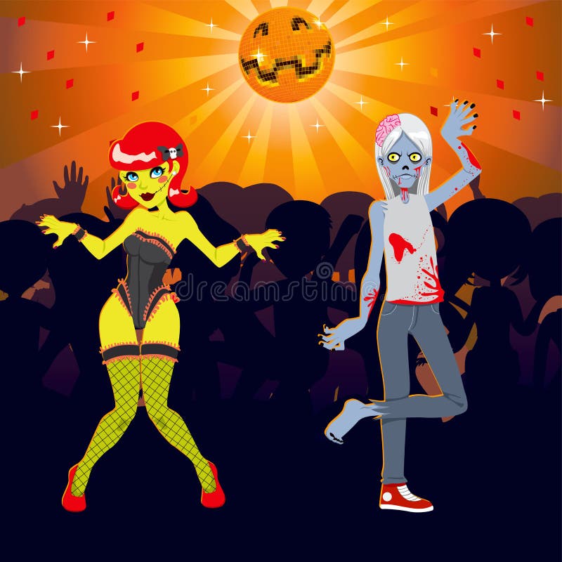 Dans för ZombieHalloween disko vektor illustrationer Dans för ZombieHalloween disko vektor illustrationer