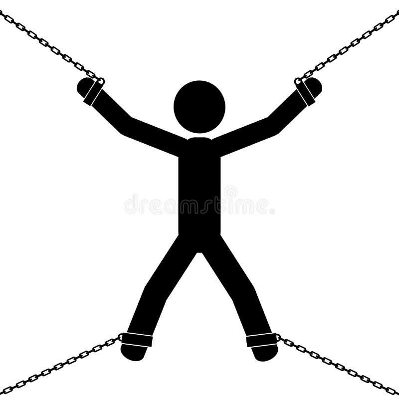 A man is chained from his hands and legs. It is a stick figure vector. A man is chained from his hands and legs. It is a stick figure vector.