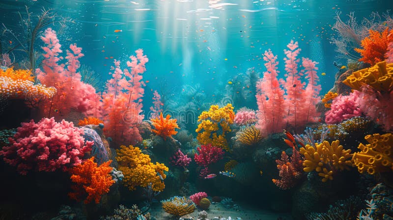 In the depths, coral reefs create a mesmerizing tapestry of shapes and colors, a testament to. AI generated. In the depths, coral reefs create a mesmerizing tapestry of shapes and colors, a testament to. AI generated