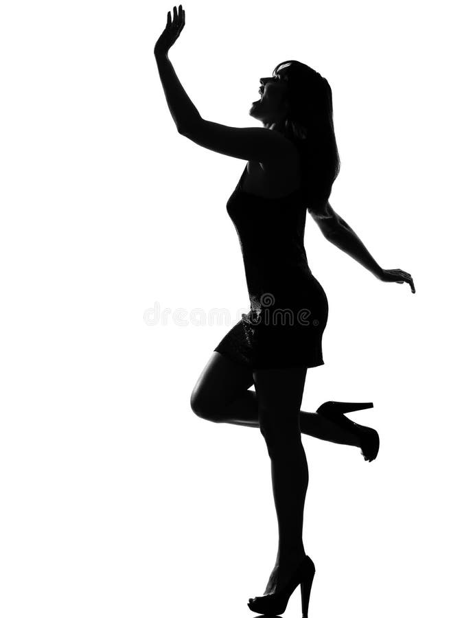 Danse élégante de femme de silhouette heureuse photo stock Danse élégante de femme de silhouette heureuse photo stock