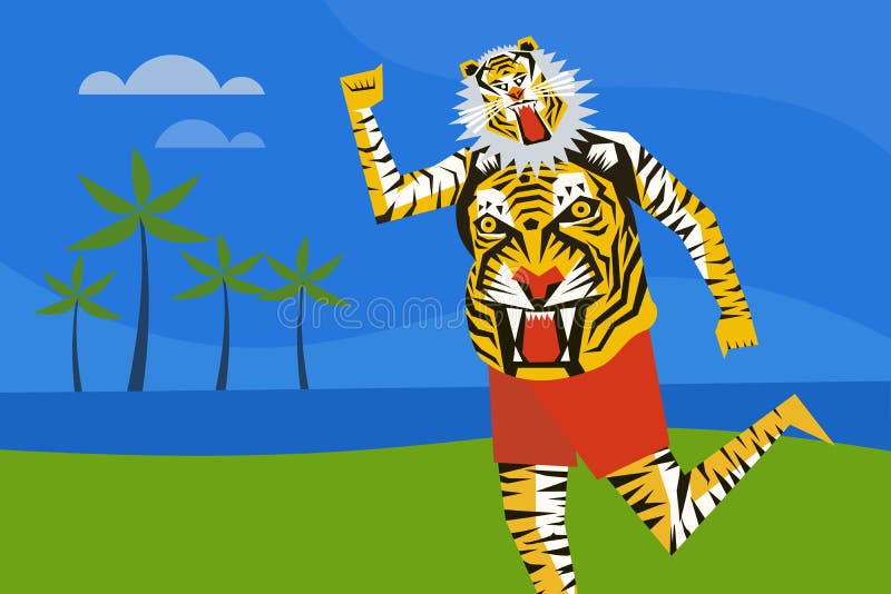 Danskunstenaar tijger tijdens het festival van onam in kerala indi
