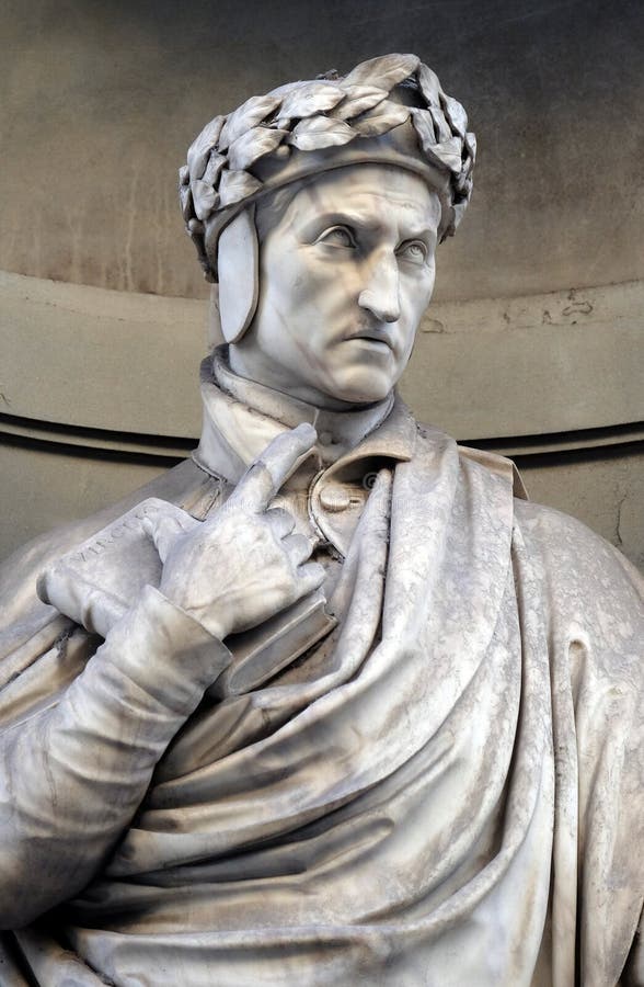 Dante Alighieri in the Niches of the Uffizi Colonnade. The first half of the 19th Century they were occupied by 28 statues of famous people in Florence, Italy. Dante Alighieri in the Niches of the Uffizi Colonnade. The first half of the 19th Century they were occupied by 28 statues of famous people in Florence, Italy