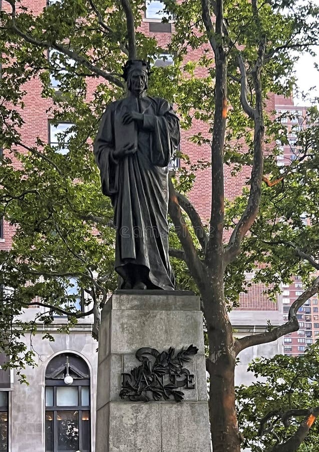 Pictured is bronze monument titled `Dante` by Ettore Ximenes in Dante Park in New York City.  It was dedicated in 1921.  Dante Park is named after Dante Alighieri, Italy`s great poet who was born in 1265 and died in 1321. Pictured is bronze monument titled `Dante` by Ettore Ximenes in Dante Park in New York City.  It was dedicated in 1921.  Dante Park is named after Dante Alighieri, Italy`s great poet who was born in 1265 and died in 1321.