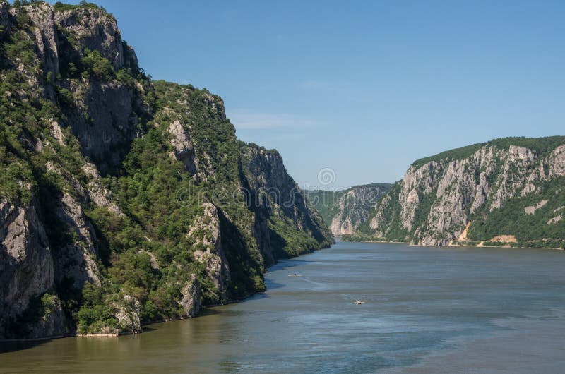 Danube border between Romania and Serbia. Landscape in the Danube Gorges.The narrowest part of the Gorge on the Danube between Se royalty free stock photography Danube border between Romania and Serbia. Landscape in the Danube Gorges.The narrowest part of the Gorge on the Danube between Se royalty free stock photography