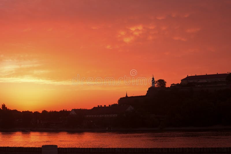 Danube river at sunrise stock photo. Image of danube 96527078