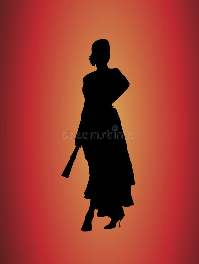 Silhouette of beautiful flamenco dancer on yellow and red background. Silhouette of beautiful flamenco dancer on yellow and red background