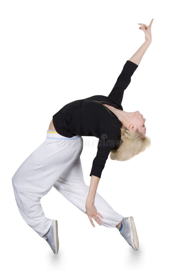 Dança adolescente hip-hop da menina sobre o fundo branco imagem de stock Dança adolescente hip-hop da menina sobre o fundo branco imagem de stock