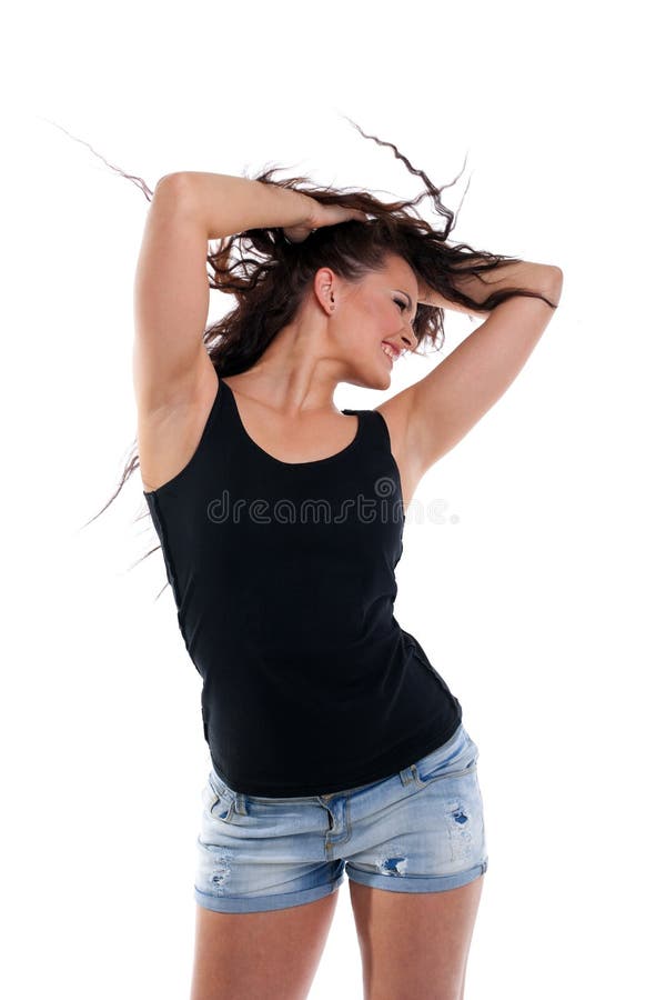 Dança da mulher com cabelo curly imagem de stock royalty free Dança da mulher com cabelo curly imagem de stock royalty free