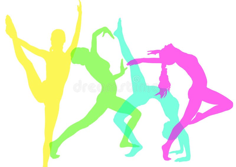 Dança da mulher silhuetas intensas da cor com opacidade ilustração stock Dança da mulher silhuetas intensas da cor com opacidade ilustração stock