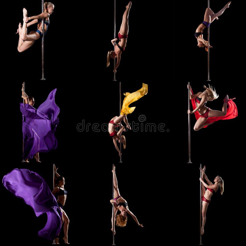 Dança de Polo Grupo da foto de treinamento da menina no pilão fotos de stock Dança de Polo Grupo da foto de treinamento da menina no pilão fotos de stock