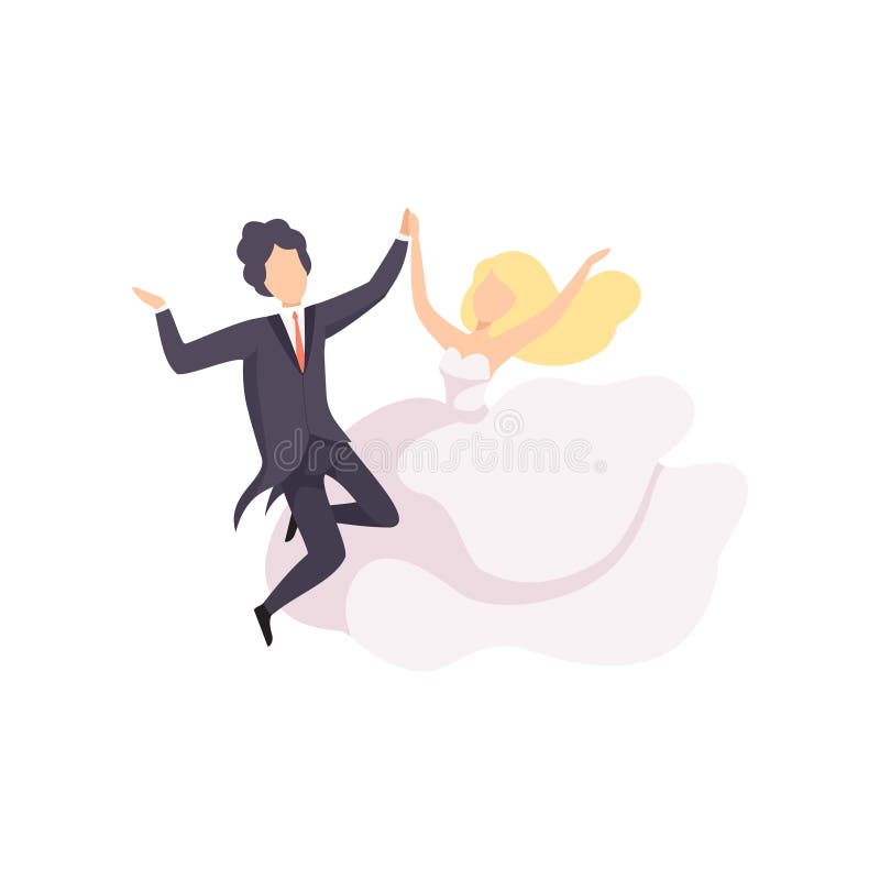 Dança dos noivos, par de recém-casados na ilustração do vetor da cerimônia de casamento em um fundo branco ilustração do vetor Dança dos noivos, par de recém-casados na ilustração do vetor da cerimônia de casamento em um fundo branco ilustração do vetor
