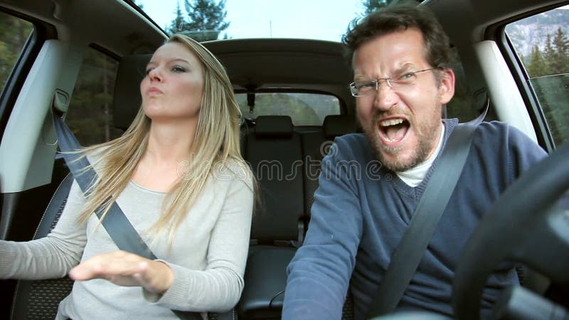 A dança feliz dos pares gosta louco no carro