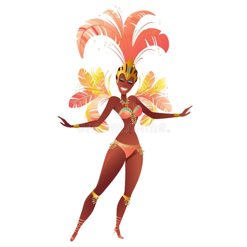 Dançarino brasileiro do samba A menina do carnaval do vetor que veste um traje do festival está dançando ilustração stock Dançarino brasileiro do samba A menina do carnaval do vetor que veste um traje do festival está dançando ilustração stock