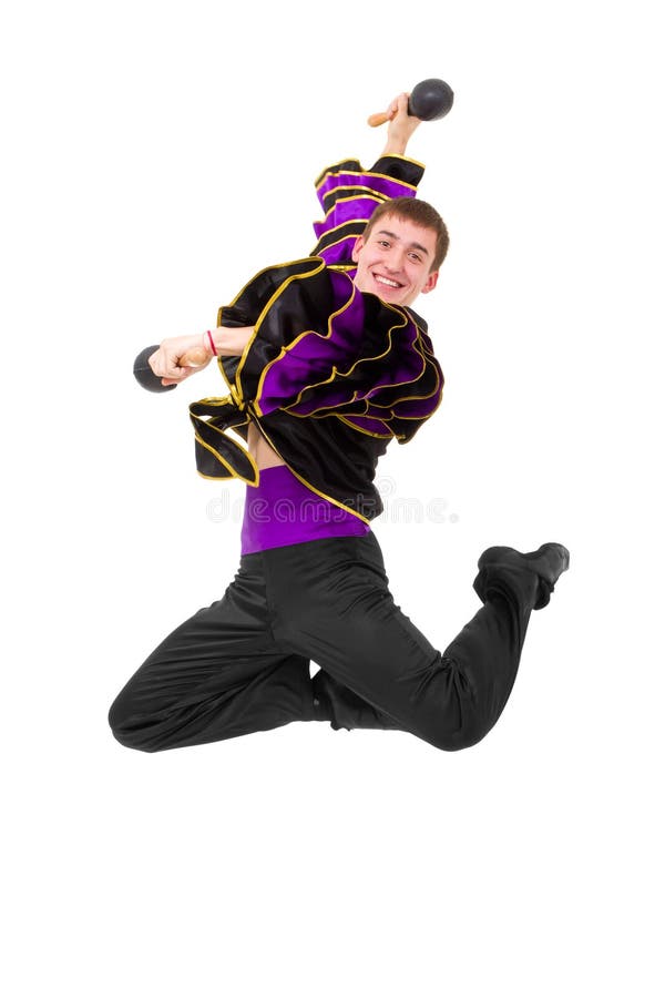 Dançarino do carnaval com o salto dos maracas imagens de stock royalty free Dançarino do carnaval com o salto dos maracas imagens de stock royalty free