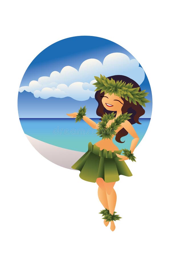 Dançarino novo havaiano do hula na praia do oceano