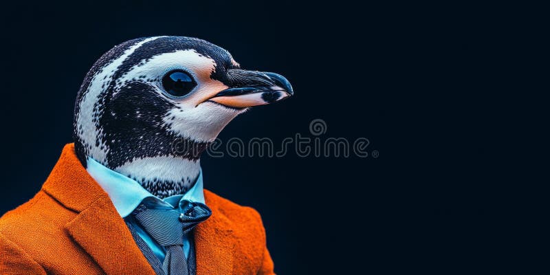 Dapper Penguin Anthropomorphes Portrait auf dunklem Hintergrund Tiermehl vektor abbildung