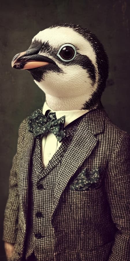 Dapper Penguin Ein Portrait des Anthropomorphismus Blending Animal and Human Tracks in Art vektor abbildung