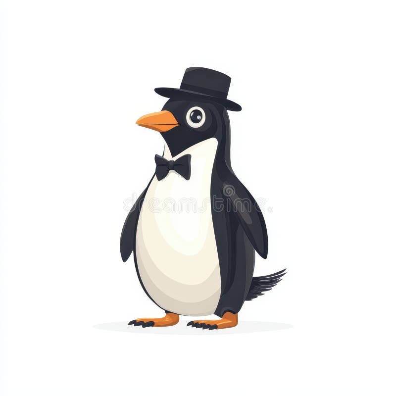 Dapper Penguin Hat und Bow Tie Stylish Bird Cartoon Illustration isoliert auf weißem Hintergrund lizenzfreie abbildung