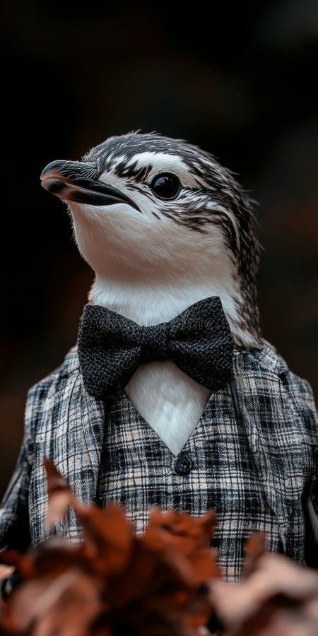 Dapper Pinguin in Profil Ein anthropomorphes Portrait mit dunklem künstlerischem Hintergrund stock abbildung