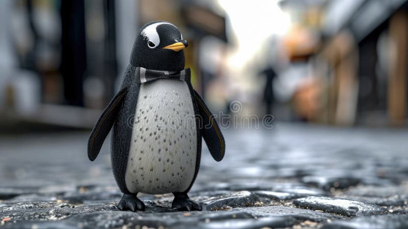 Dapper Pinguin schlängelt sich durch die Straßen in maßgeschneiderter Eleganz und verkörpert den Stil einer Straße vektor abbildung