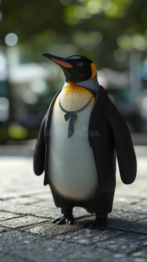 Dapper Pinguin schlängelt sich durch die Straßen in maßgeschneiderter Eleganz und verkörpert den Stil einer Straße vektor abbildung