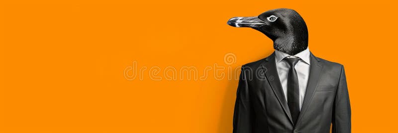 Dapper Pinguin in Tuxedo verweilen bei einem Drink in einem lebhaften Ballsaal mit orangefarbenem Hintergrund vektor abbildung