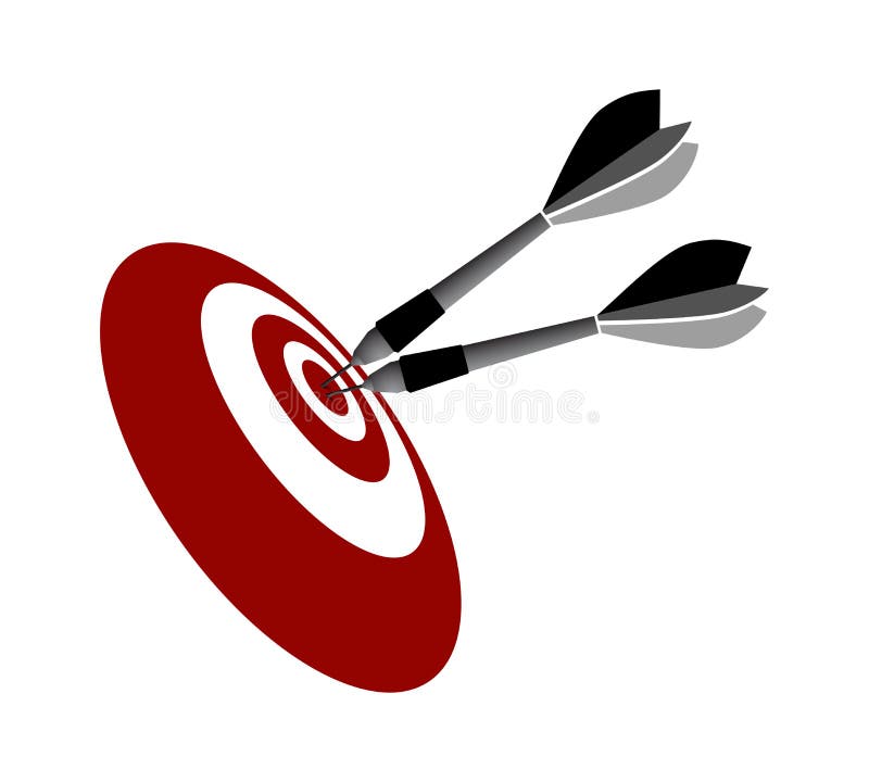 Illustration of two darts in center of target, isolated on white background. Illustration of two darts in center of target, isolated on white background.