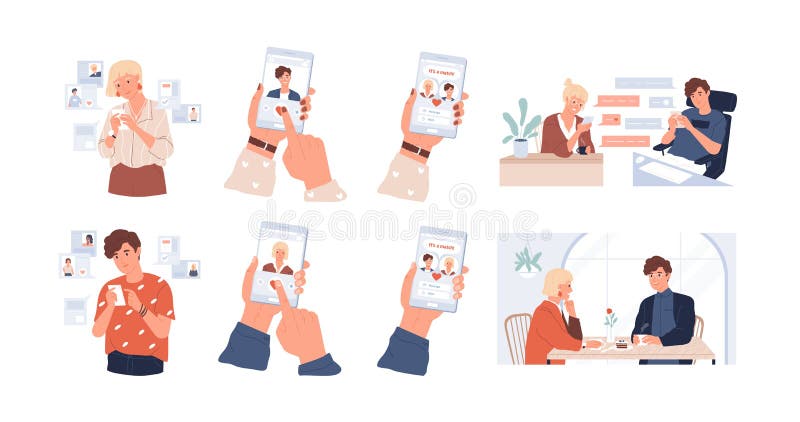 Dare l'app utilizzando l'insieme di illustrazioni vettoriali Sito Web riunioni, conoscenza e applicazione mobile a data di scaden