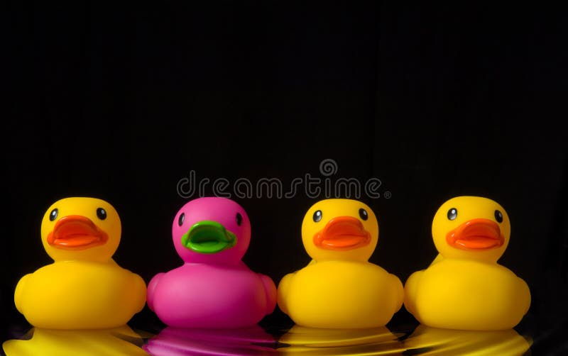 Dare to be different - rubber ducks on black - with water ripple