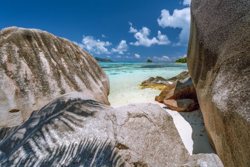 Anse Source d&#x27;Argent. Exotic tropical paradise beach on island La Digue in Seychelles. Huge Granite boulders and blue lagoon. Anse Source d&#x27;Argent. Exotic tropical paradise beach on island La Digue in Seychelles. Huge Granite boulders and blue lagoon.