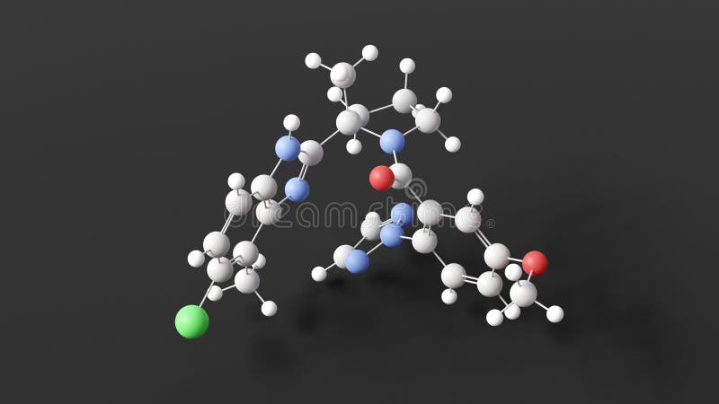 daridorexant molecule, molecular structure, orexin antagonist, ball and stick 3d model, structural chemical formula with colored atoms.