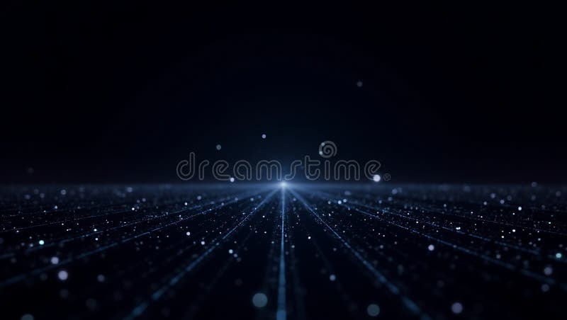 A dark abstract background with glowing lines and dots converging to a central light point view vector illustration