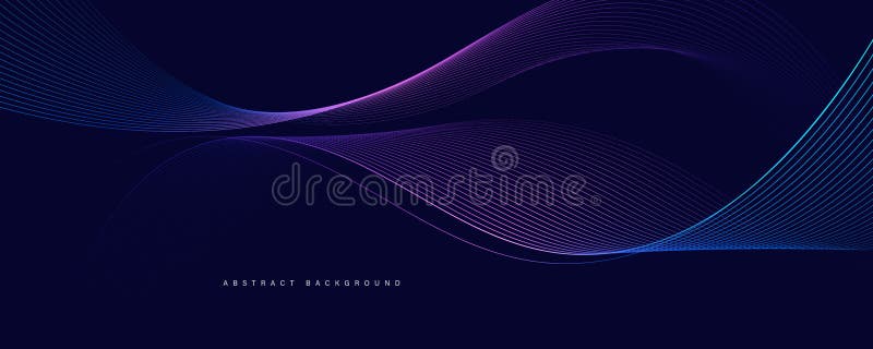 Dark abstract background with glowing wave. Shiny moving lines design element. Modern purple blue gradient flowing wave lines.