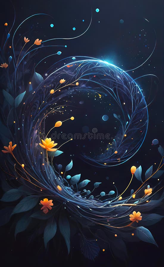 Fond abstract închis cu tipare vegetale. element de proiectare cerc linii punctate strălucitoare. model punct modern stock illustration