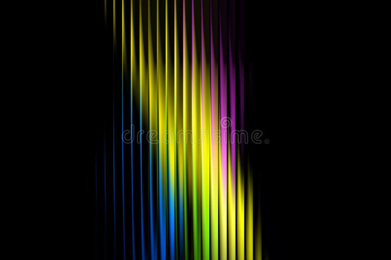 Dark abstract ribbed background with glowing yellow and blue gradient light creating futuristic neon wave texture for digital stock illustration