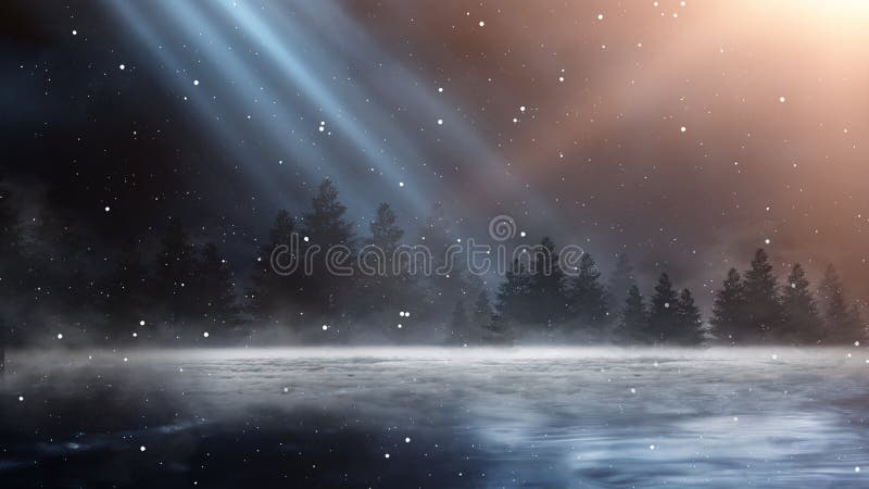 Winter abstract landscape. Sunlight in the winter forest.