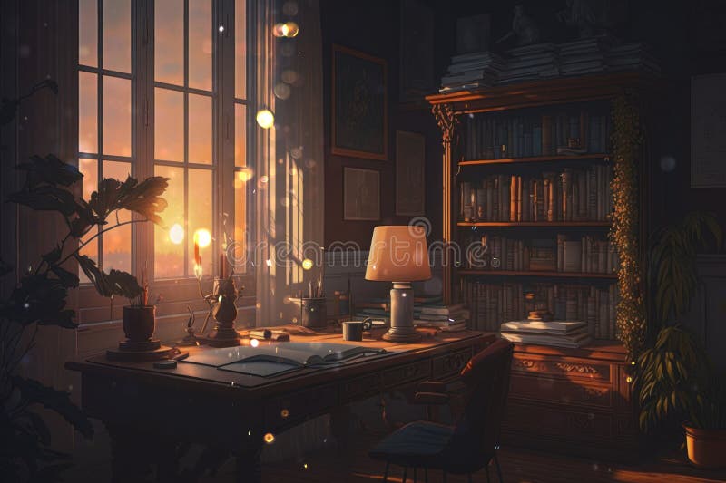 Dark Academia Vintage Library Room, Old Books AI Generated Stock Photo