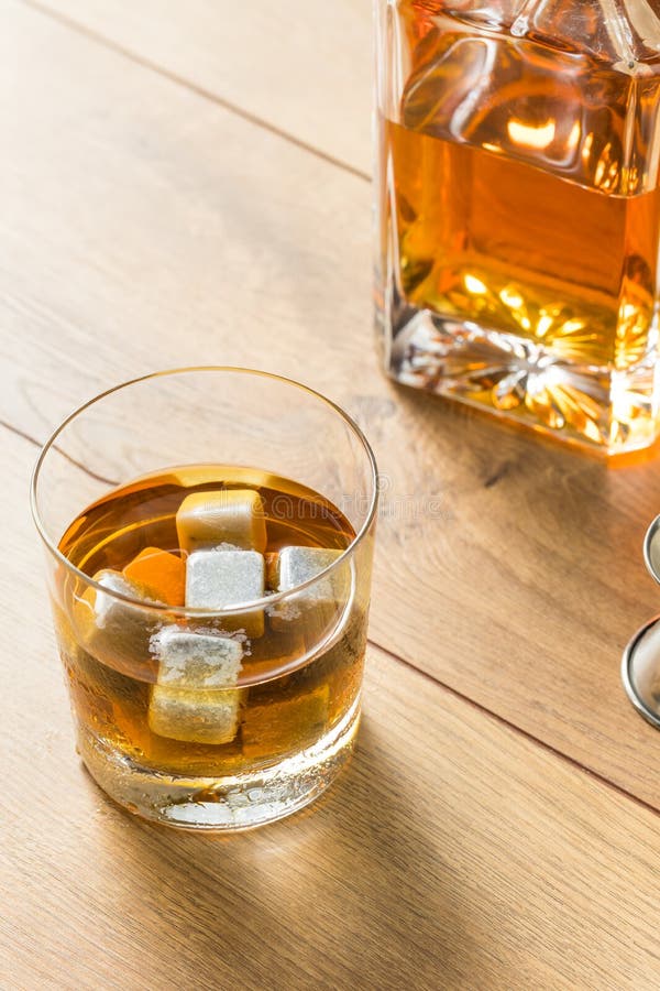 Dark Amber Bourbon with Whiskey Stones Stock Photo Image of booze