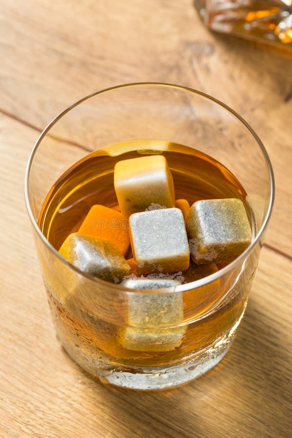 Dark Amber Bourbon with Whiskey Stones Stock Photo Image of cube