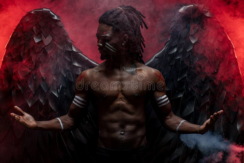 Dark angel with big wings isolated