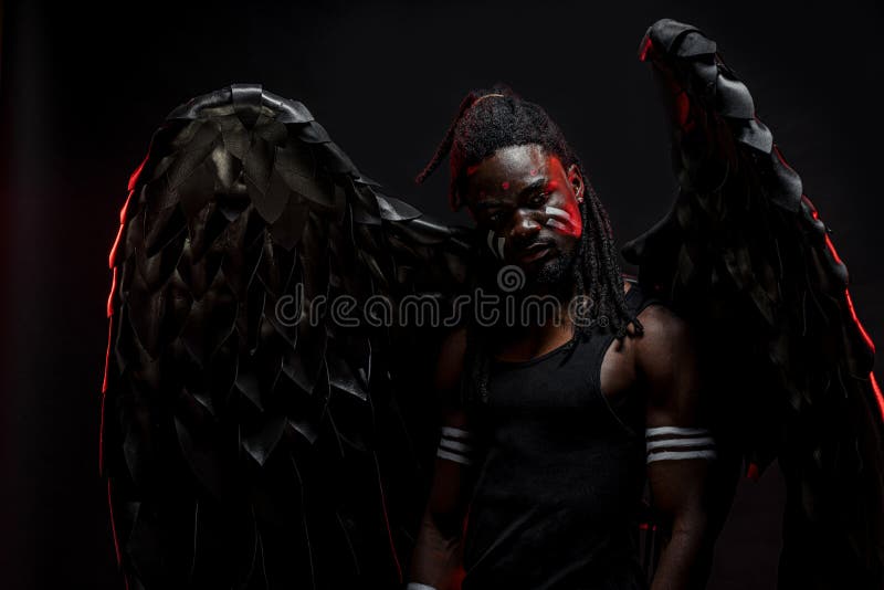 Dark angel with big wings isolated