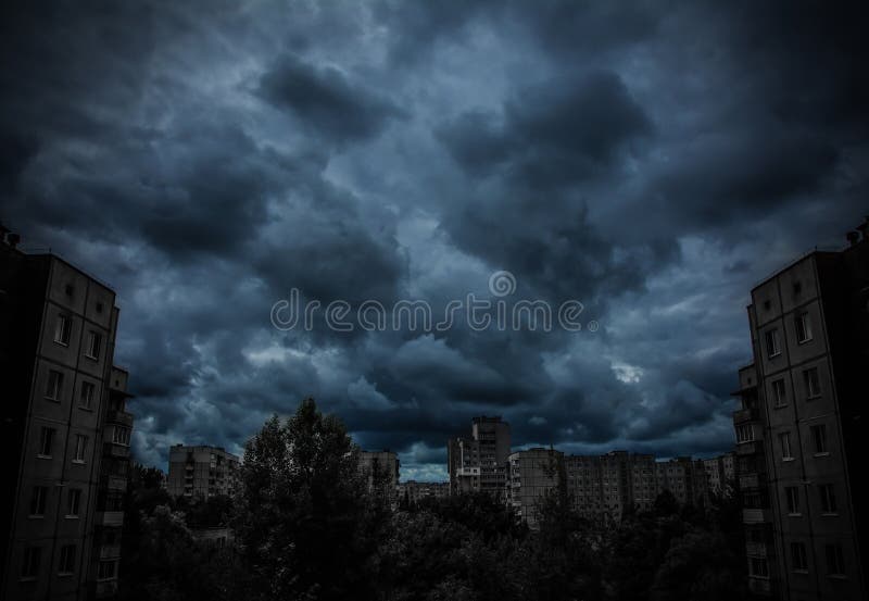 Dark apocalyptic view of a city stock images