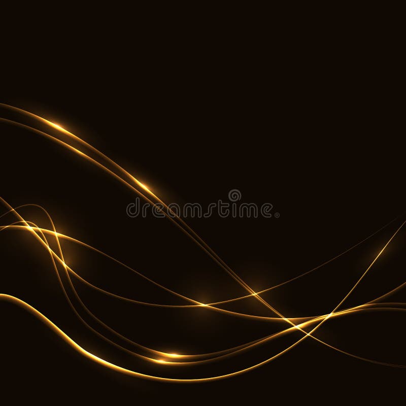 Dark Background with Gold Laser Shine Neon Waves Stock Vector
