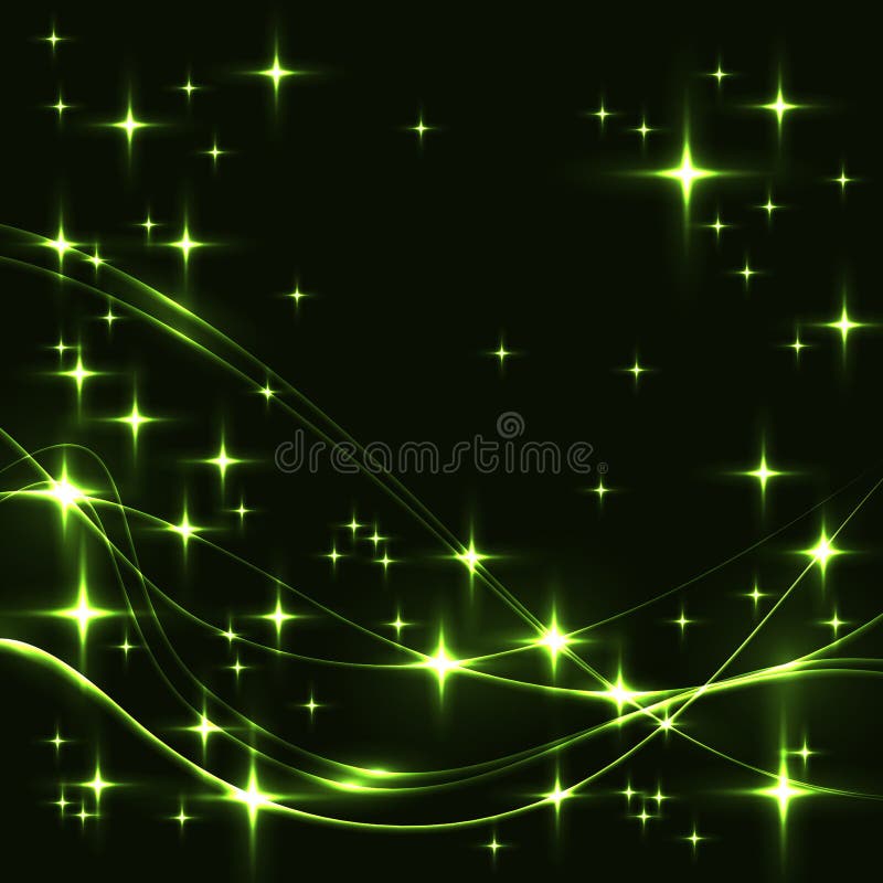 Dark Background with Green Stars and Waves. Stock Vector - Illustration of  color, glitter: 100680447