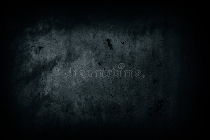 Dark scary background. Dark black concrete wall abandoned house with imperfections cement texture scary halloween background